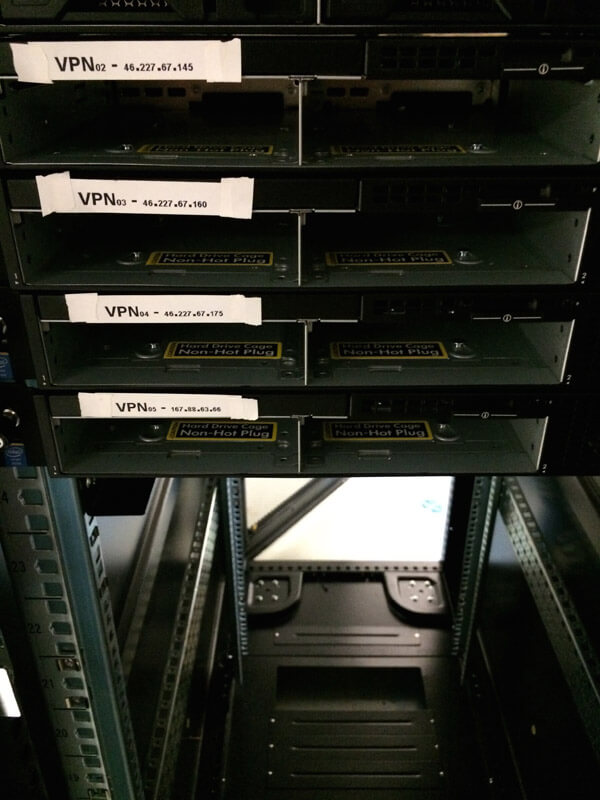 Close-up of the servers taken from the front